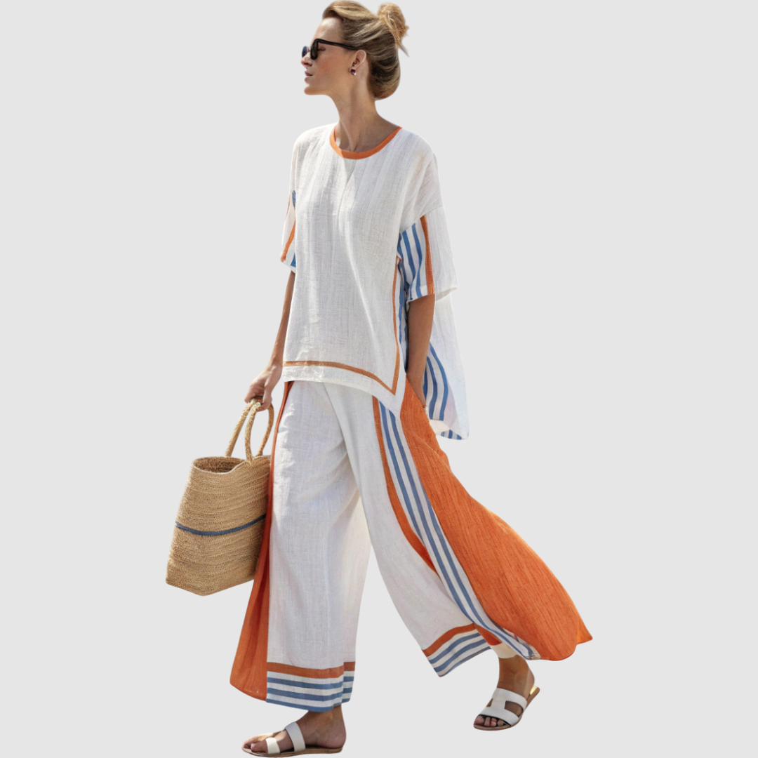 Rozálie - Etnická sada z bambusového lnu s pruhy