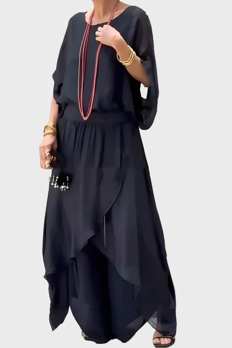 Stella - Top široký a kalhoty se roztržením – Sada dvou kusů z šifonu