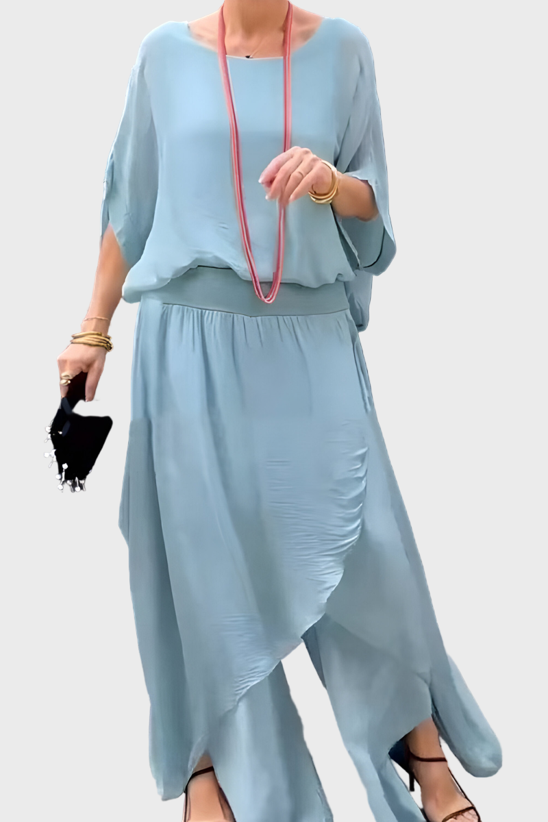 Stella - Top široký a kalhoty se roztržením – Sada dvou kusů z šifonu