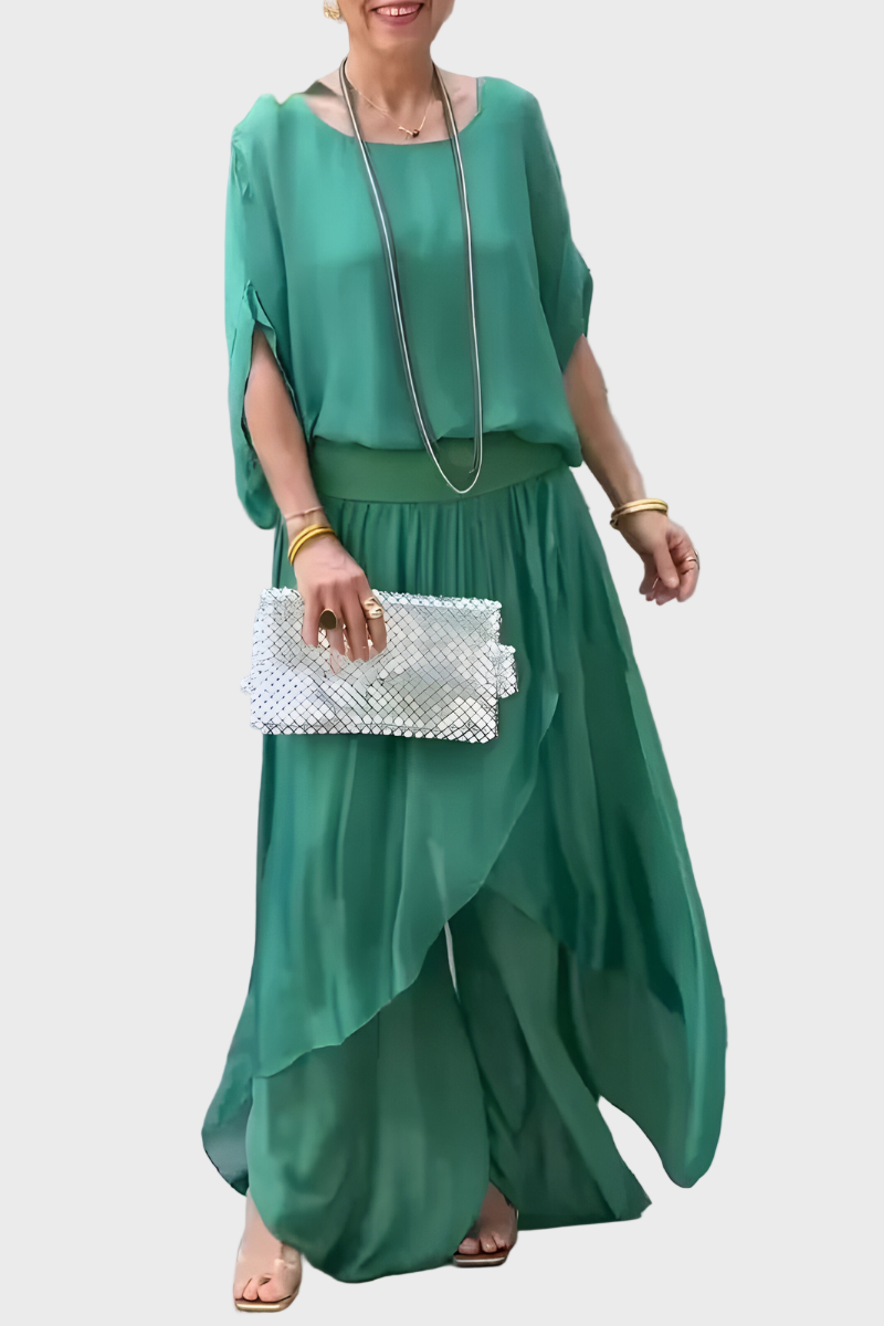 Stella - Top široký a kalhoty se roztržením – Sada dvou kusů z šifonu