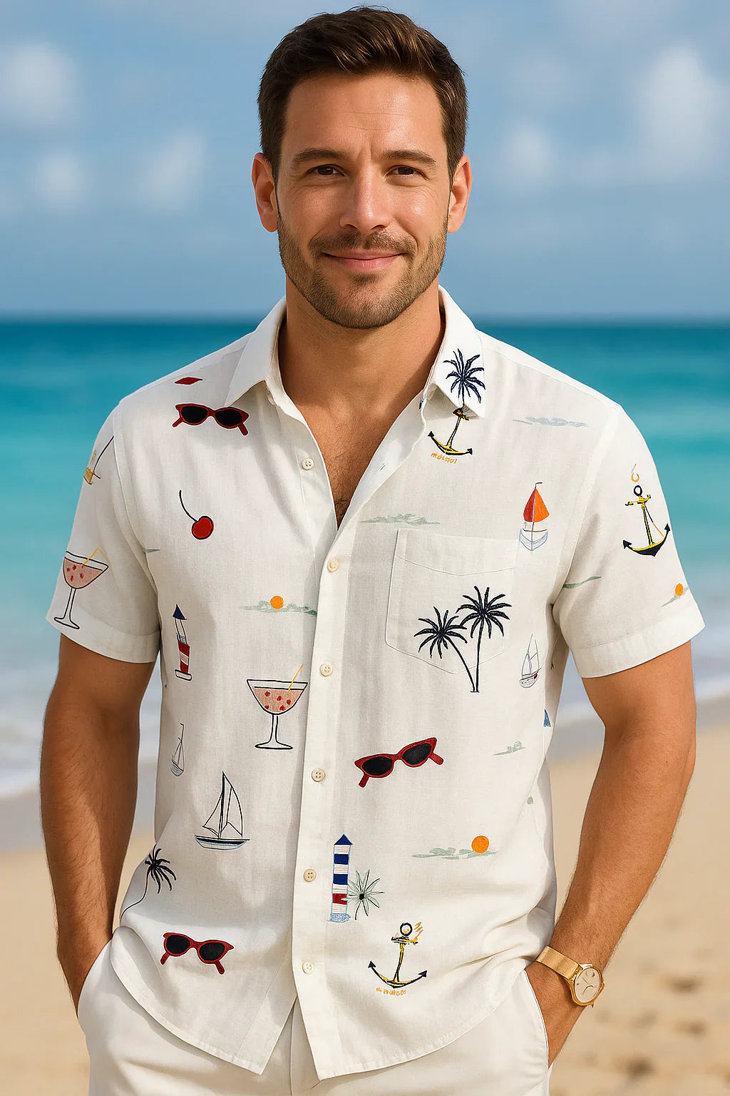 Roméo - Ren Bavlněná Košile s Letním Potiskem