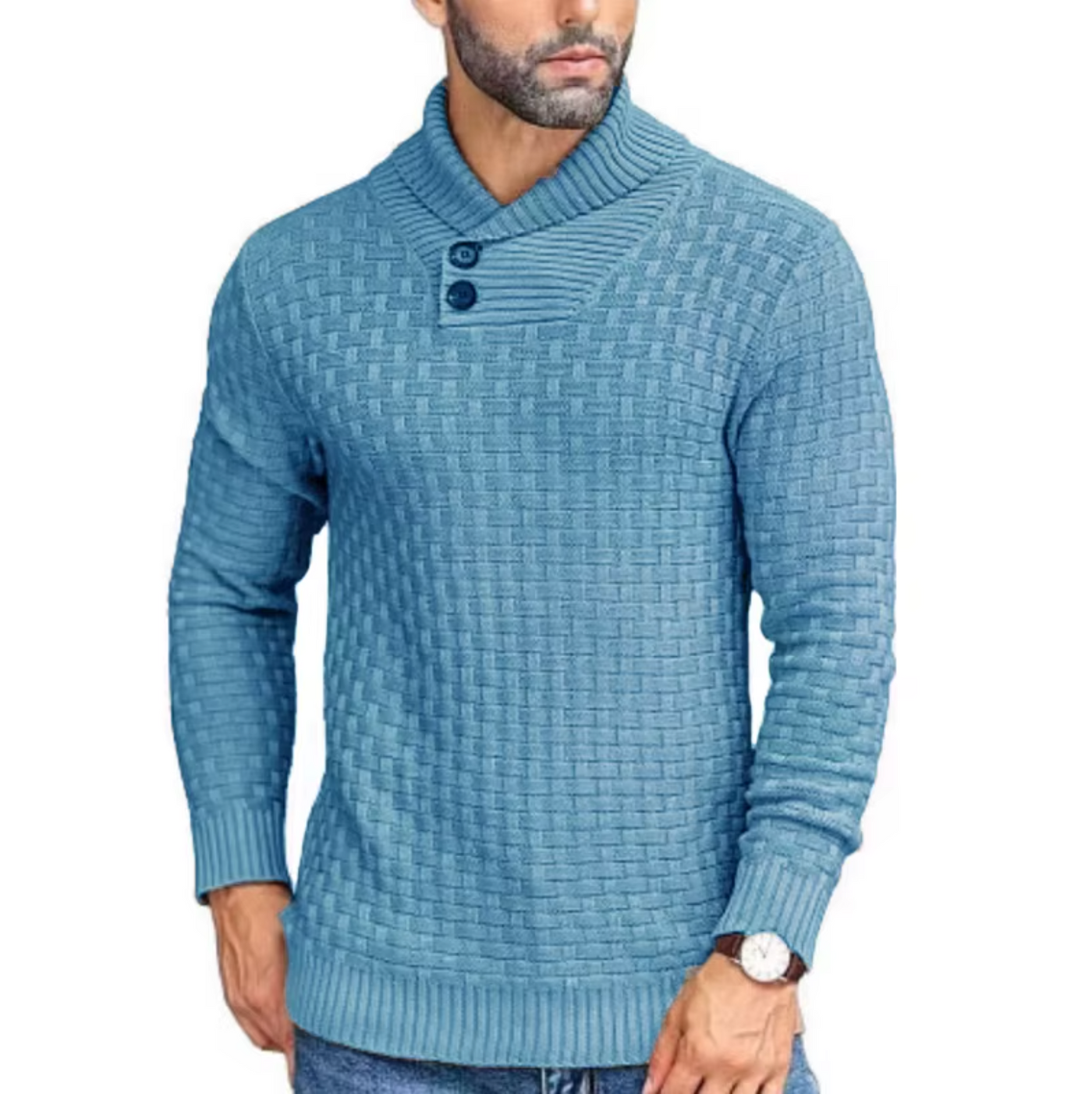 Greg - Strukturovaný Pletený Svetr s Zapínacím Vysokým Límcem