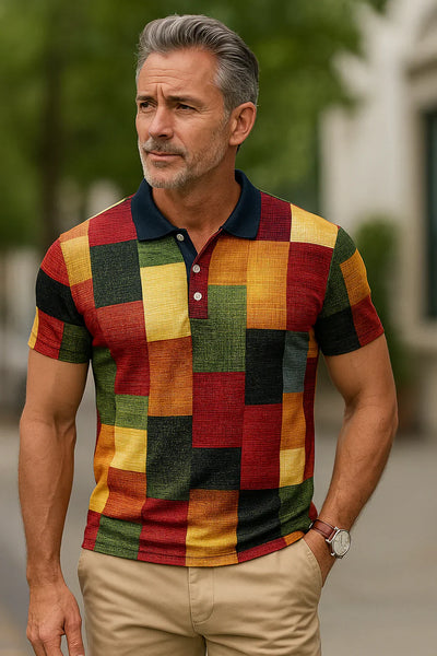 Diogo - Prodyšná bavlněná polo tričko, barevné kostkované vzory