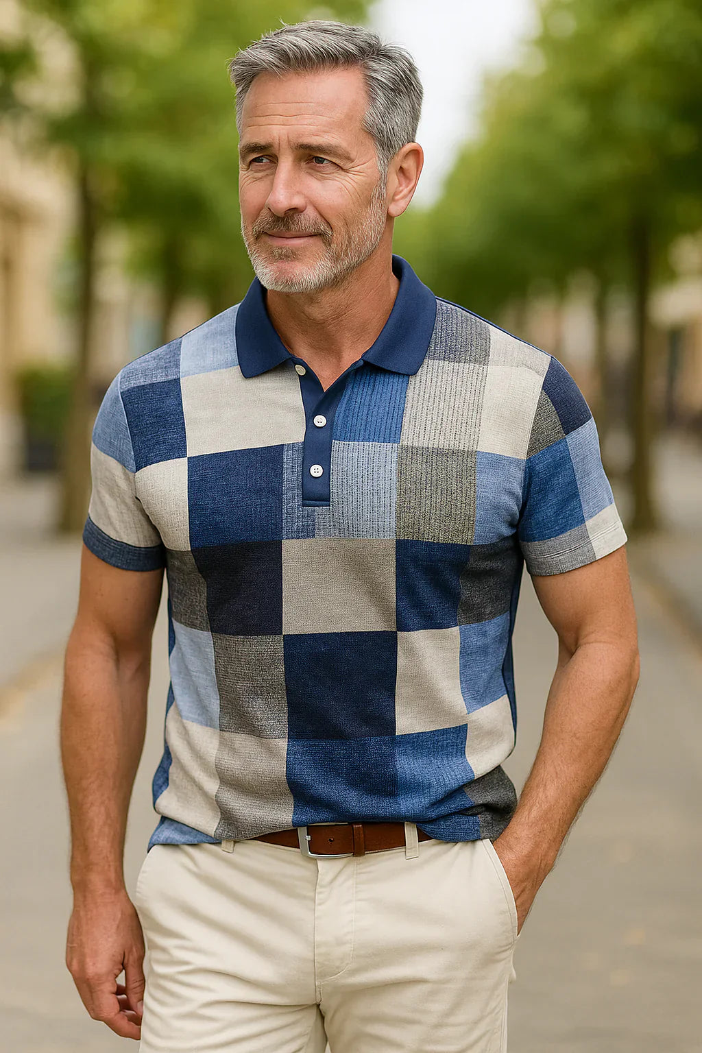 Diogo - Prodyšná bavlněná polo tričko, barevné kostkované vzory