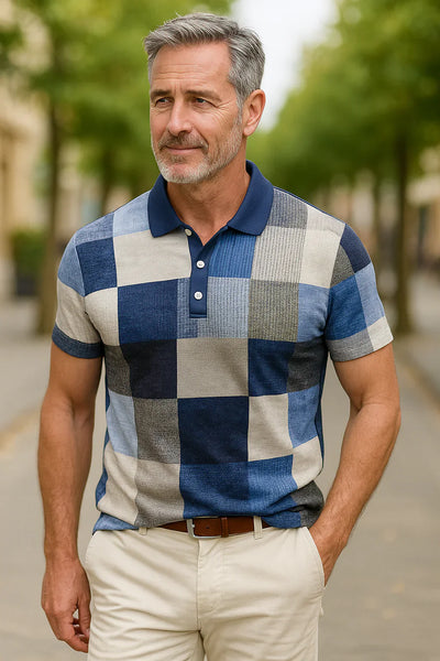 Diogo - Prodyšná bavlněná polo tričko, barevné kostkované vzory