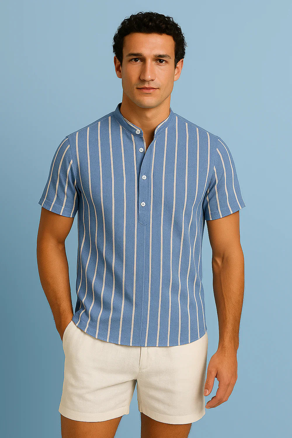 Ivan - Poloviční knoflíková letní košile z lnu