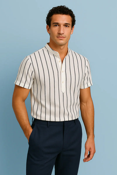 Ivan - Poloviční knoflíková letní košile z lnu