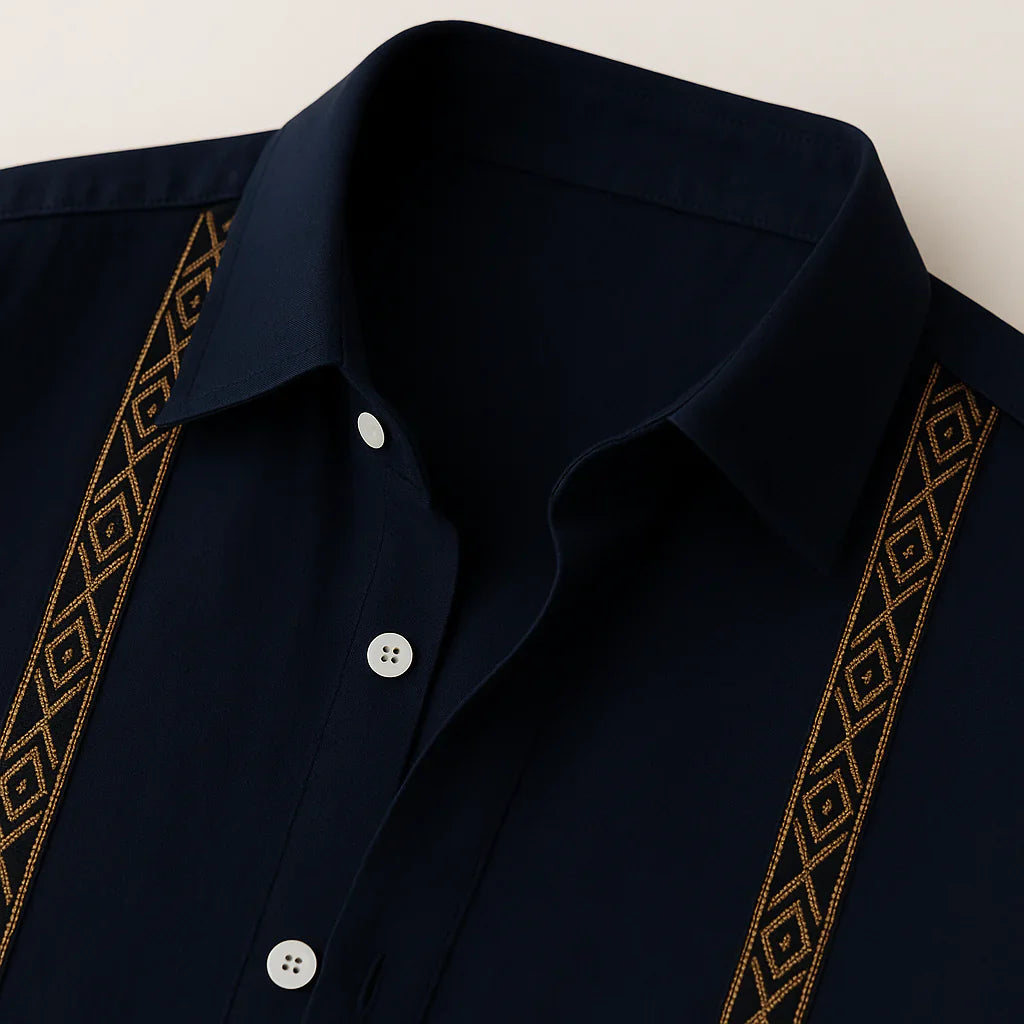 Afonso - Luxusní vyšívaná pohodlná lněná košile