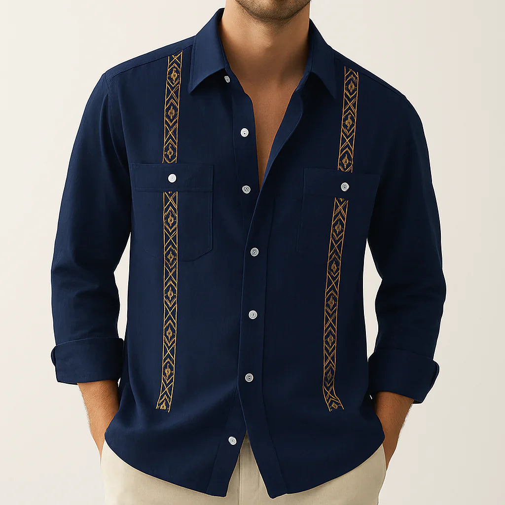 Afonso - Luxusní vyšívaná pohodlná lněná košile