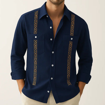 Afonso - Luxusní vyšívaná pohodlná lněná košile