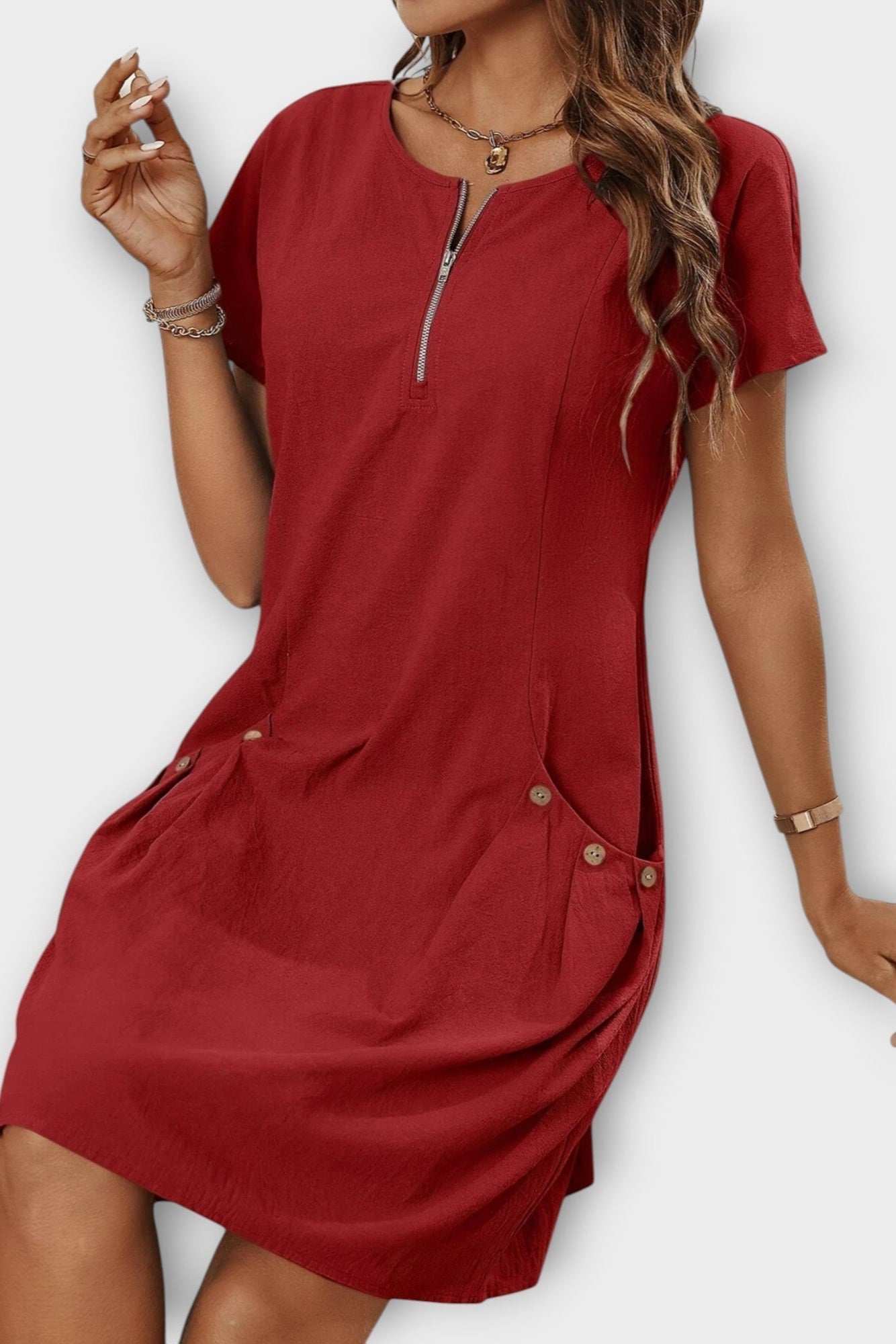 Vínová krátká šaty s zipem