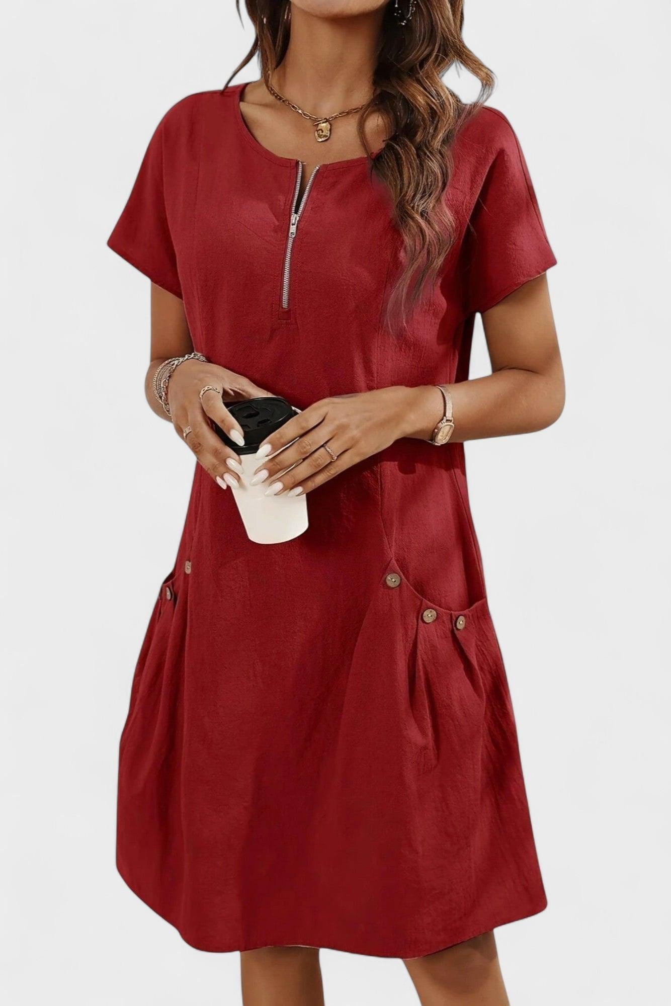 Vínová krátká šaty s zipem